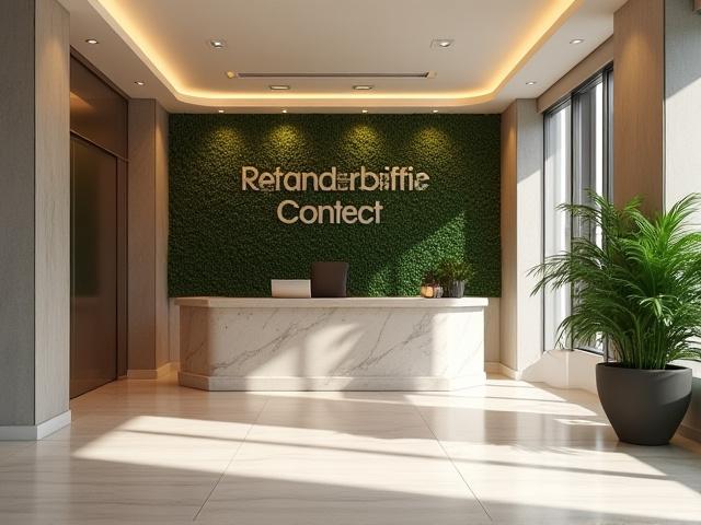 植物インスタレーションのある洗練されたオフィスエントランス