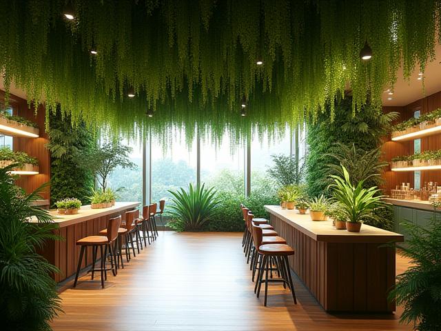 デザイン性の高い植物で差別化された商業施設の内観