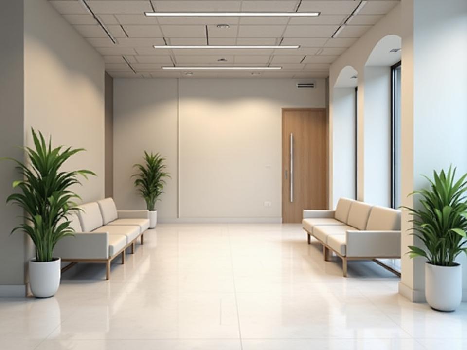 植物インスタレーション施工前の無機質なエントランス空間