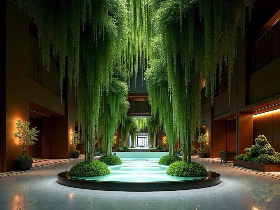 XYZコーポレーション本社エントランスのダイナミックな植物インスタレーション
