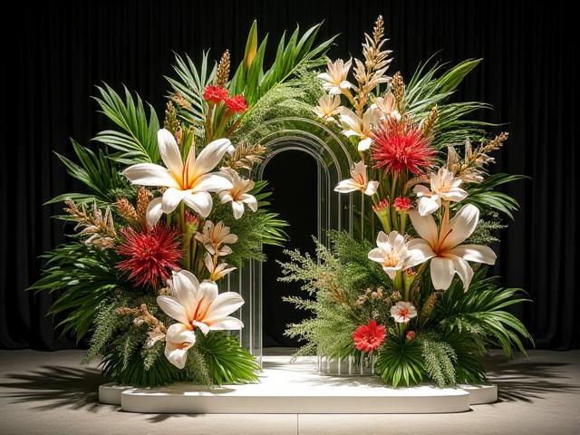 企業の発表会を彩るモダンな装花