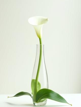 体験クラスの生徒による、シンプルな一輪挿しと葉物を使った生け花。