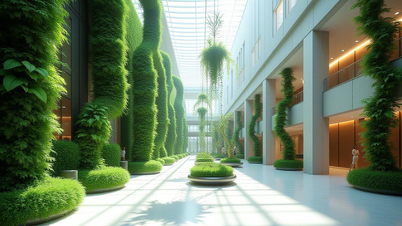 商業施設のエントランスに設置されたダイナミックな植物インスタレーション