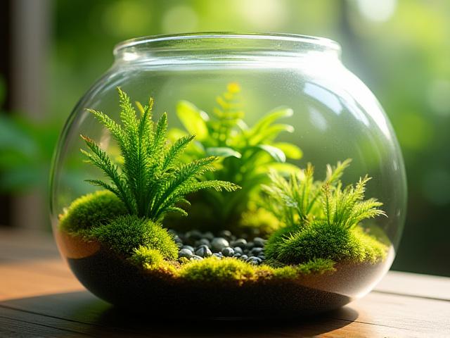 手のひらサイズのガラス容器で育つ、緑豊かなテラリウム