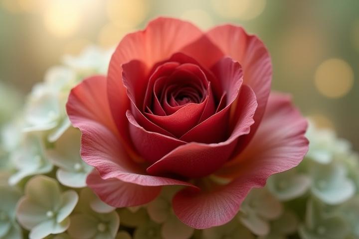 繊細なプリザーブドフラワーのアート作品のクローズアップ