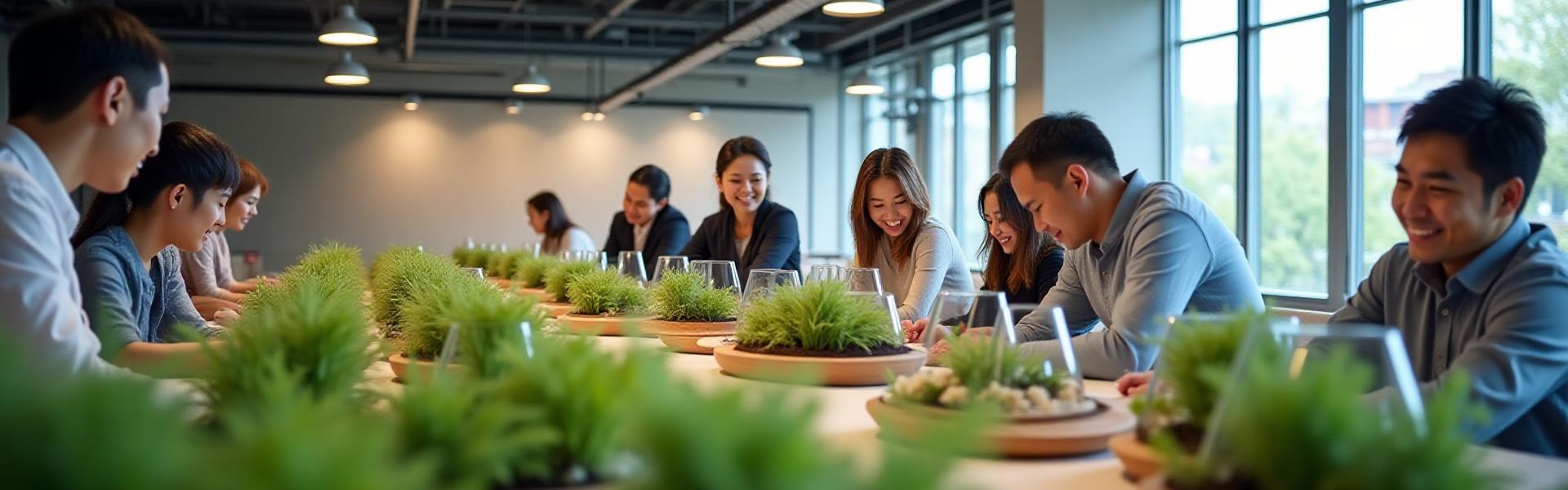 複数人でテラリウム制作を楽しむ様子